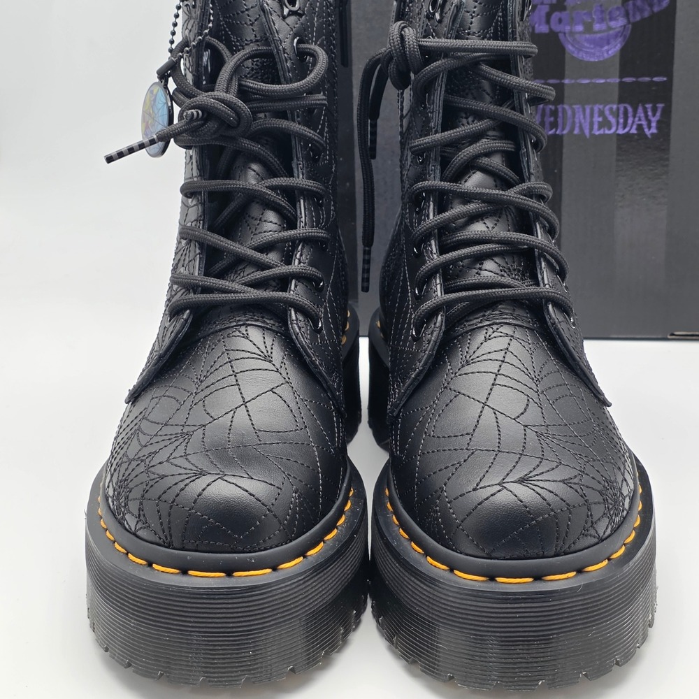 Dr. Martens Jadon Wednesday Addams Boots Womens 7 Black Spiderweb Nappa Lux New - Picture 5 of 15